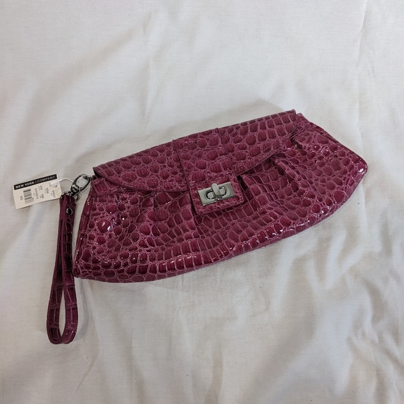 New York & Company Handbags - NWT New York & Co. Magenta Croc Patent Clutch Purse
